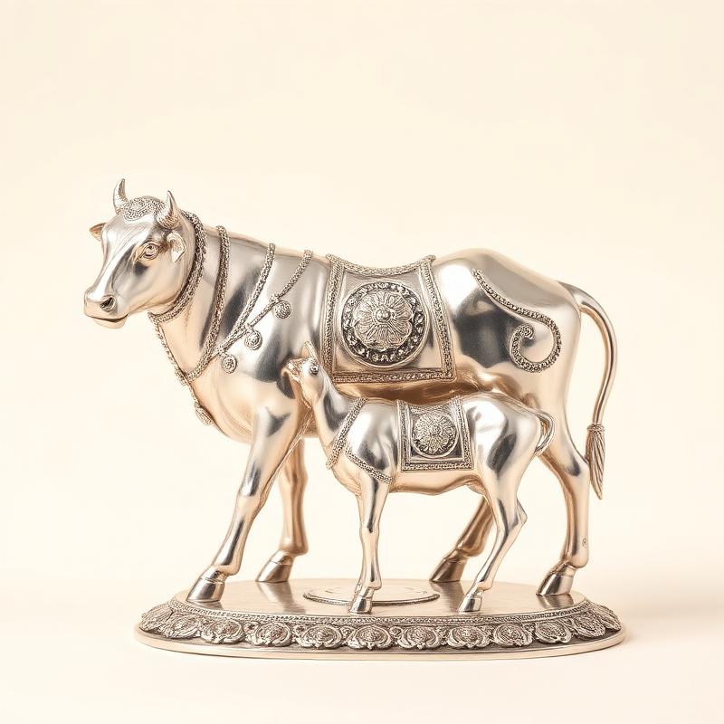 Silver Kamadhenu Cow & Calf